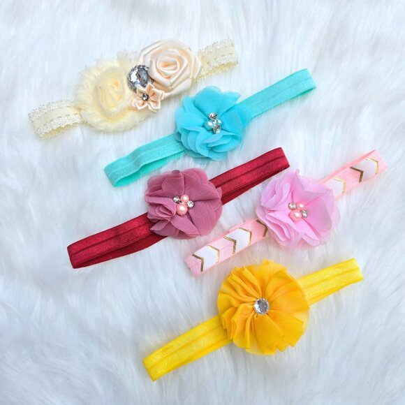 New Flower Baby Headbands – 5-Pack for Newborn Girls, Soft & Stretchy - Picture 1 of 2